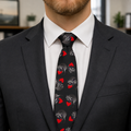 Jimothy Heartbreaker Slim Necktie | Black Raccoon and Red Heart Tie