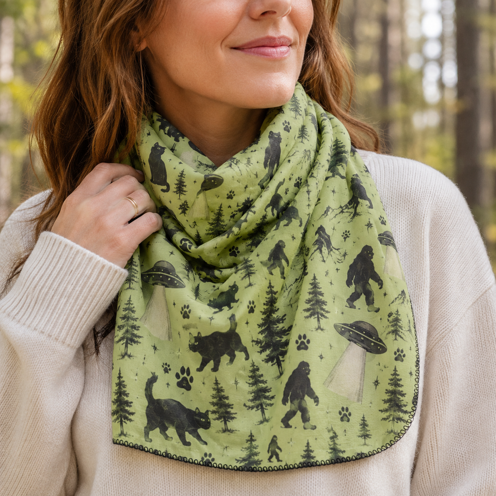 The Cat Saw It, Too Scarf | Bigfoot, UFO & Cat Cryptid Scarf