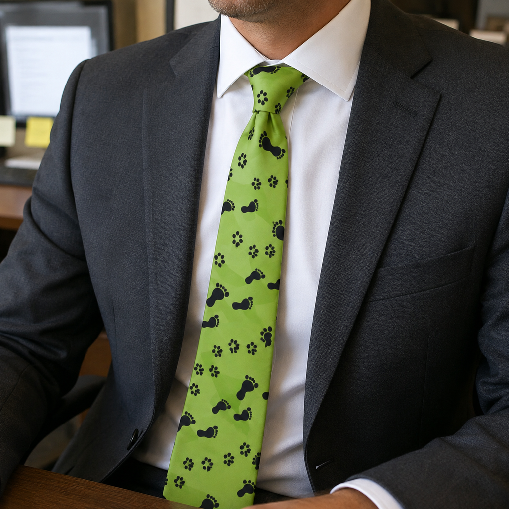 Bigfoot & Cat Footprints Necktie | Cryptid Novelty Tie