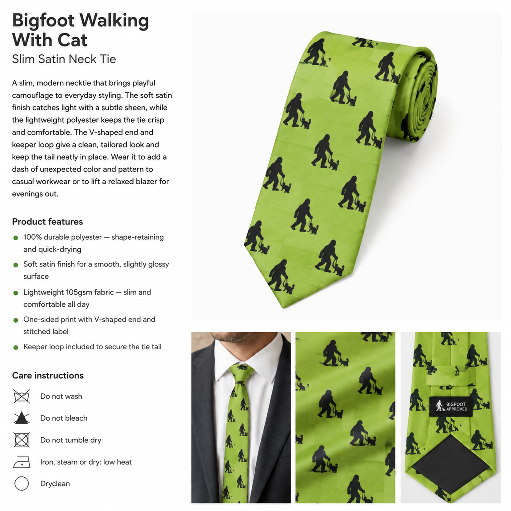 Bigfoot & Cat Footprints Necktie | Cryptid Novelty Tie
