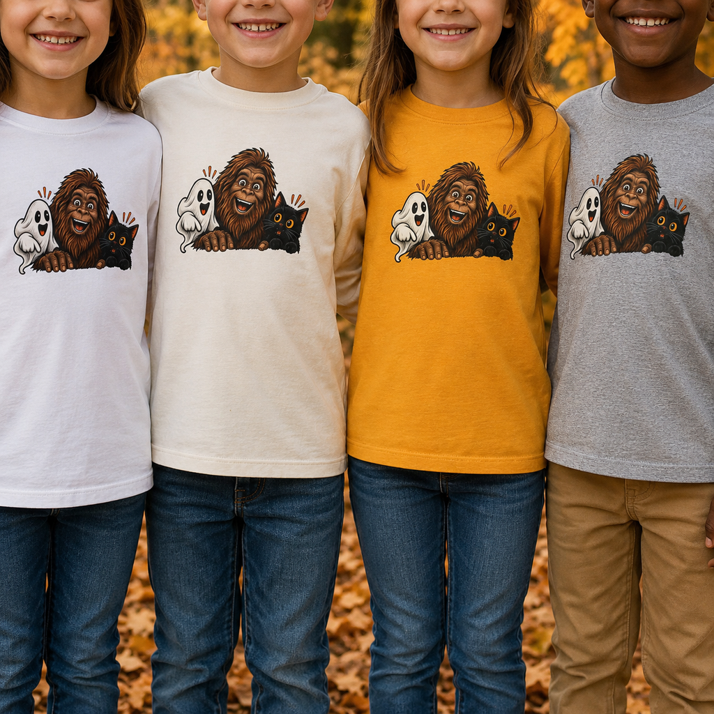Ghost, Bigfoot & Black Cat Youth Long Sleeve T-Shirt