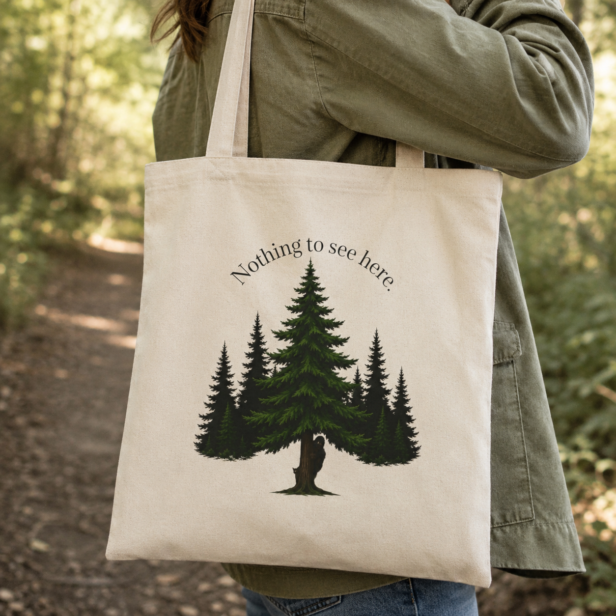 Nothing to See Here Bigfoot & Cat Canvas Tote Bag
