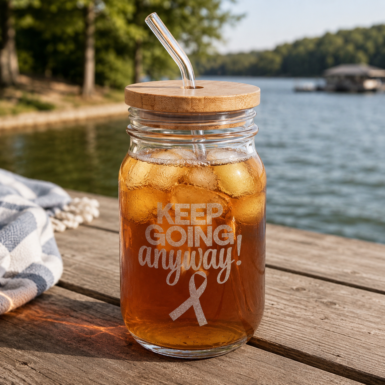 Keep Going Anyway Epilepsy Awareness Engraved Glass Sipper with Straw, 16 oz