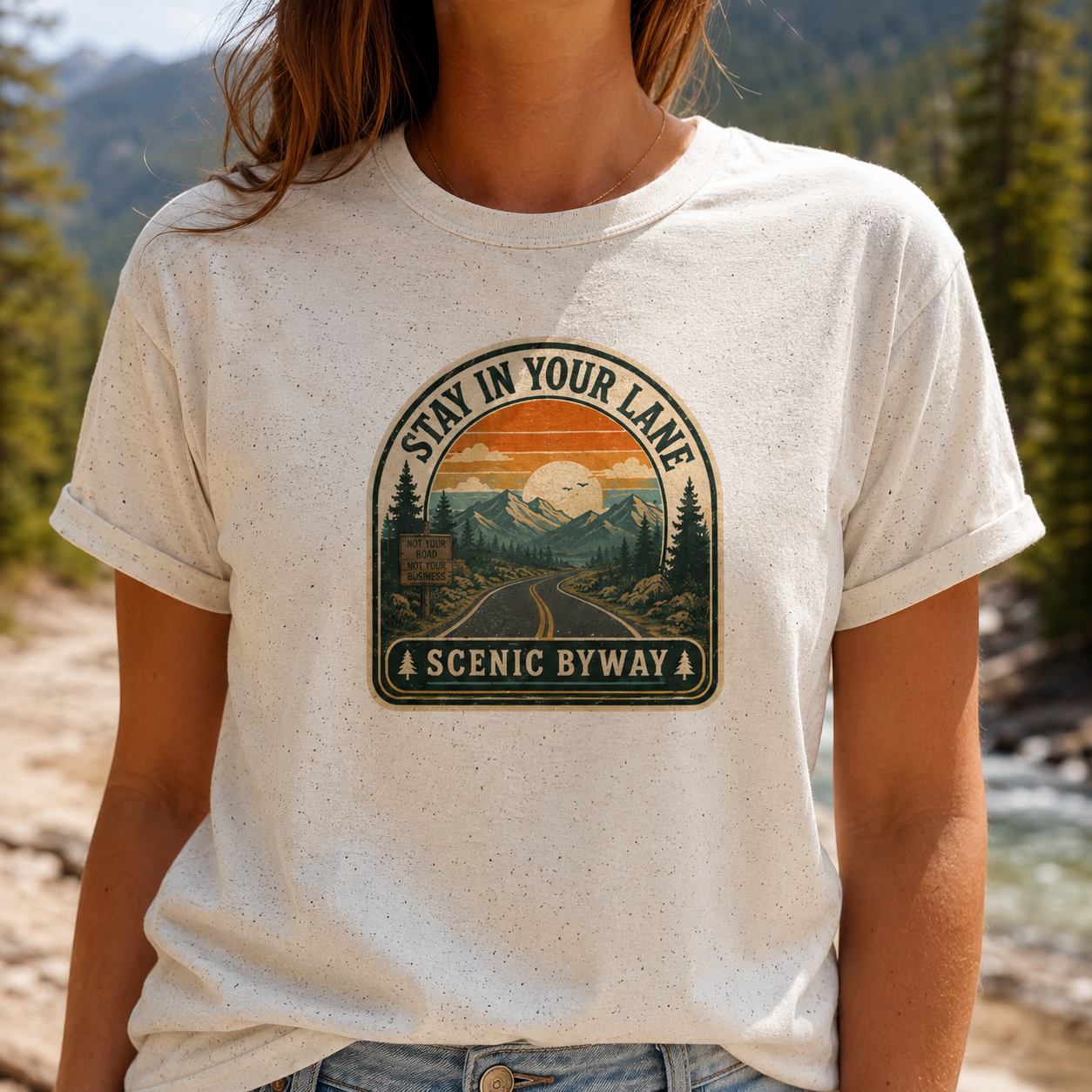 Stay in Your Lane Scenic Byway Unisex T-Shirt | Retro Road Trip Graphic Tee