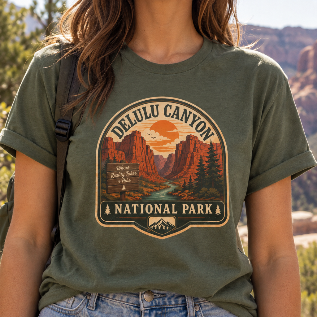 Delulu Canyon National Park Unisex T-Shirt | Funny Retro National Park Parody Tee