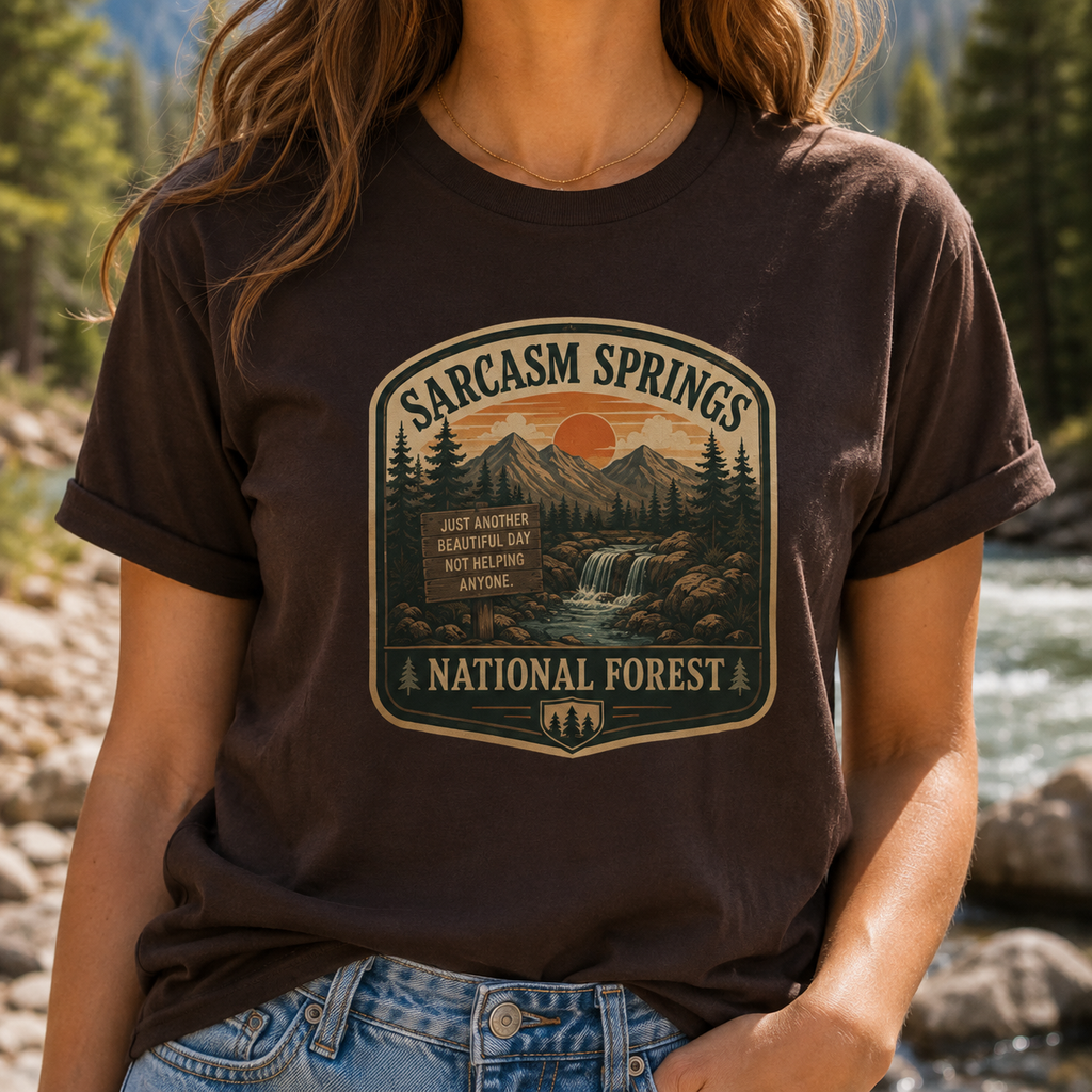 Sarcasm Springs National Forest Unisex T-Shirt | Funny Retro Outdoors Graphic Tee
