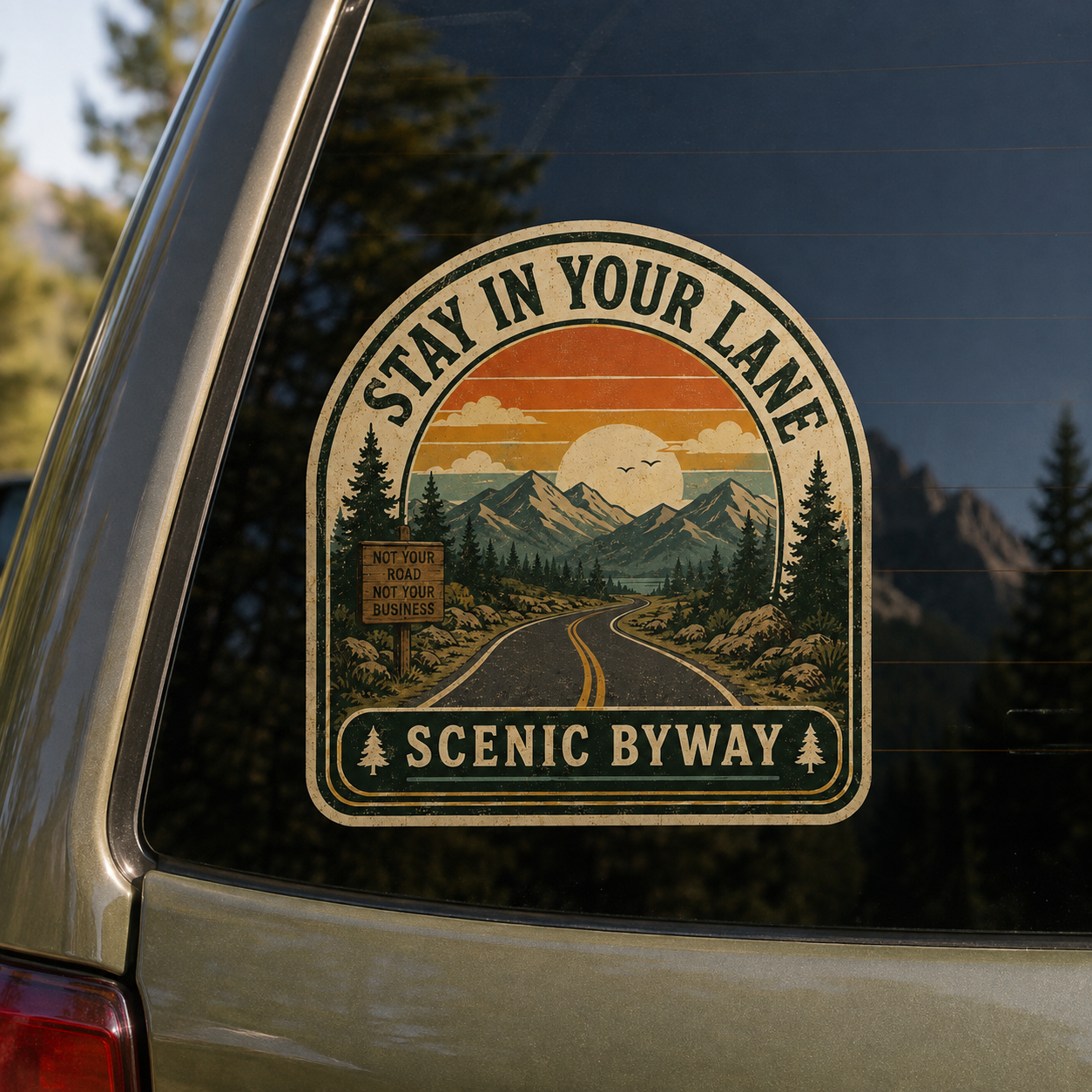 Stay in Your Lane Scenic Byway Outdoor Sticker | Transparent Weatherproof Vinyl Decal