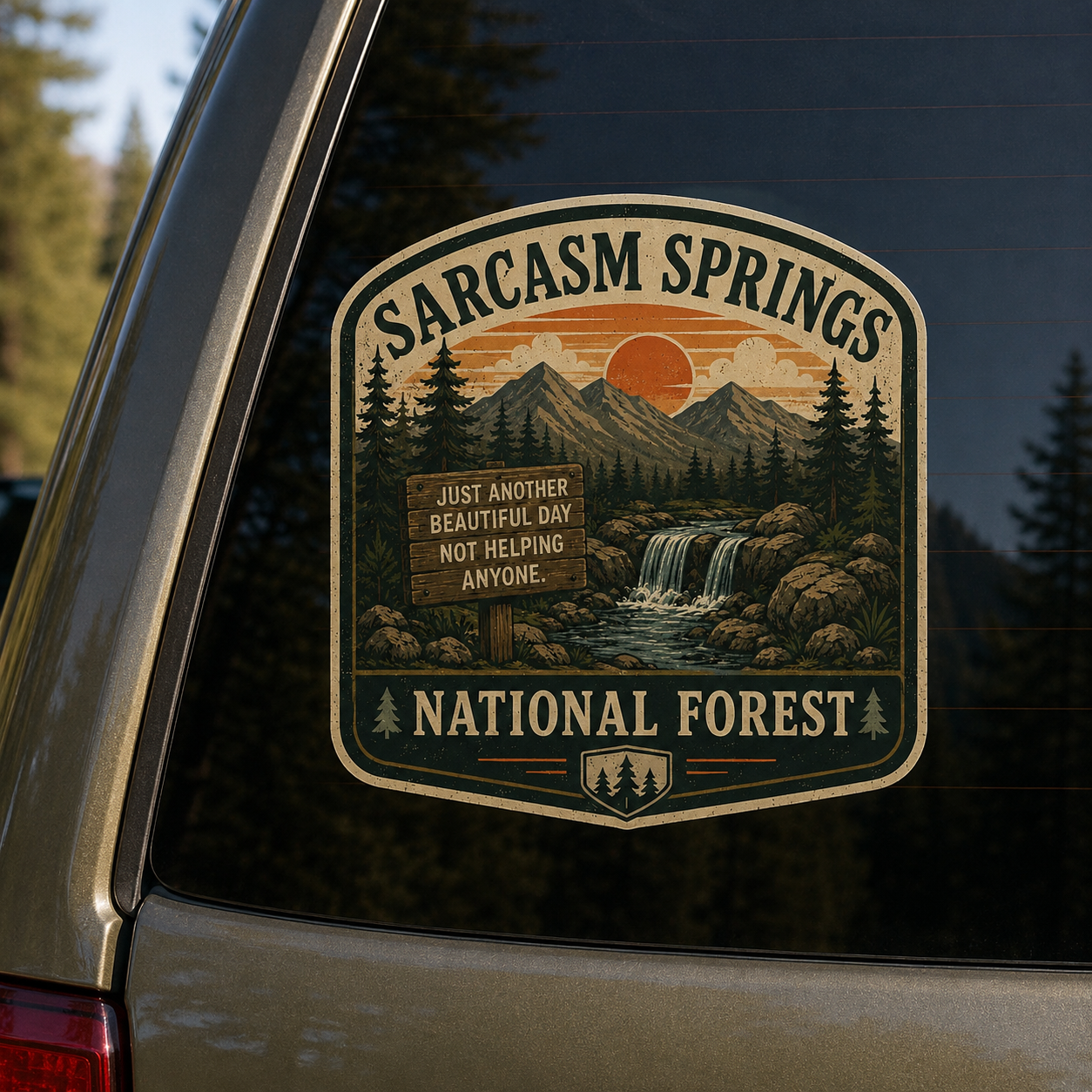 Sarcasm Springs National Forest Outdoor Sticker | Transparent Weatherproof Vinyl Decal