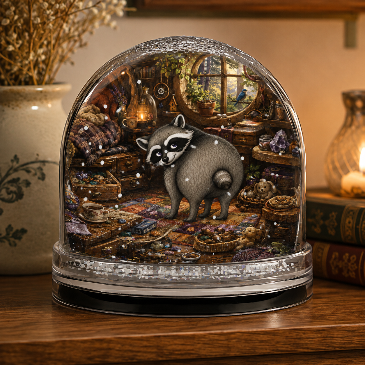 Jimothy Cozy Cabin Snow Globe | Whimsical Raccoon Keepsake