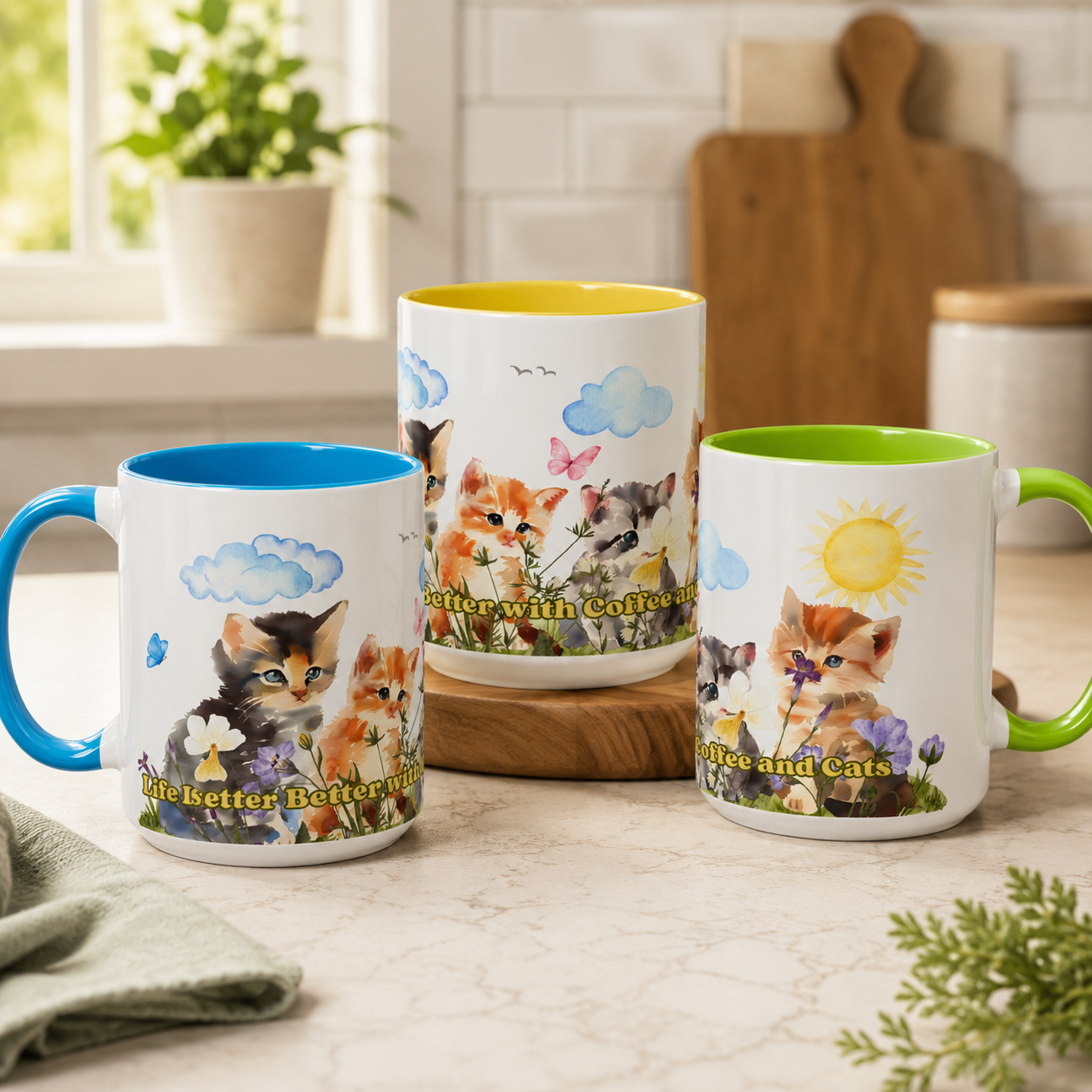 Life Is Better with Coffee and Cats Ceramic Mug