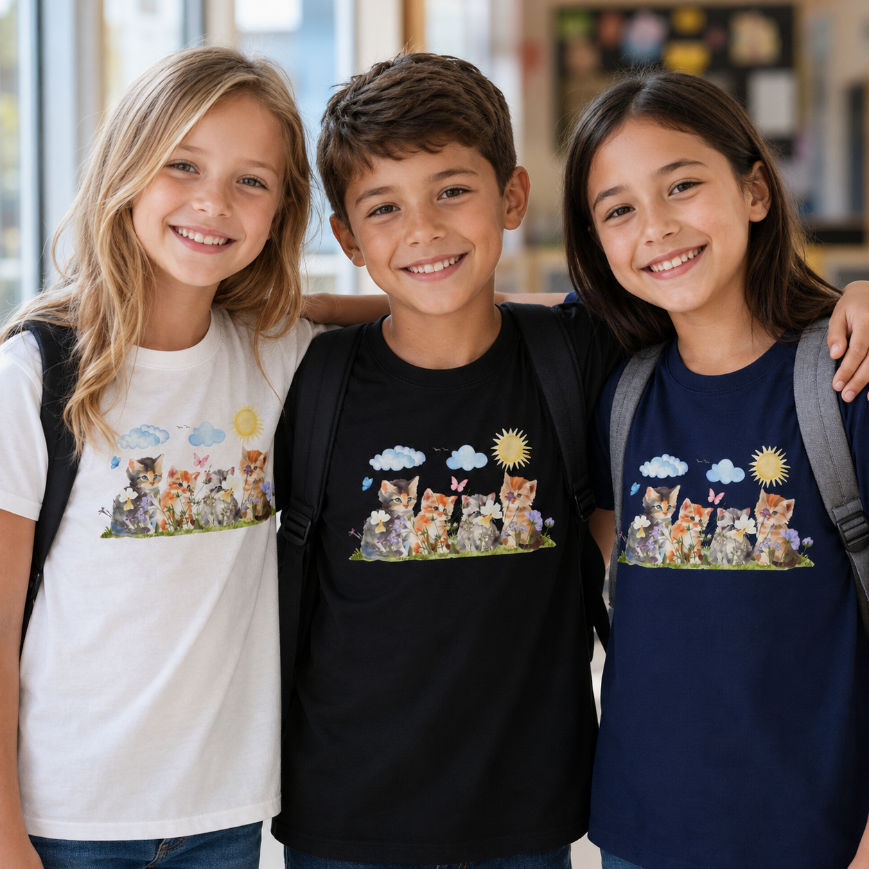 Watercolor Kittens in the Garden Kids’ T-Shirt
