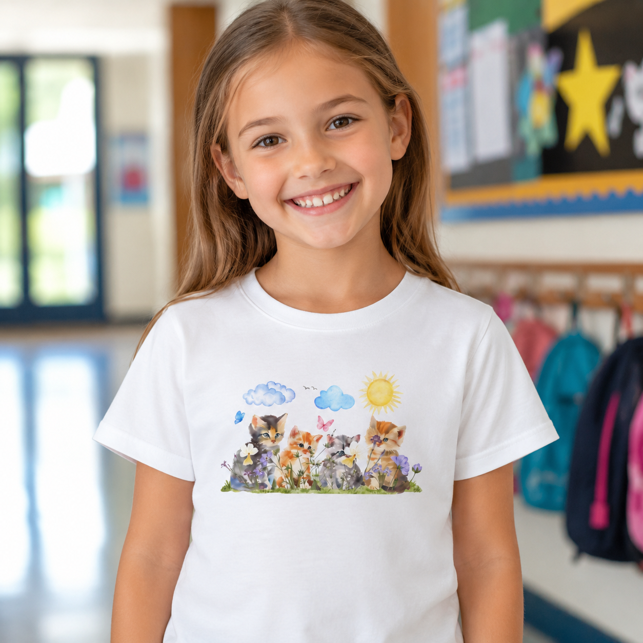 Watercolor Kittens in the Garden Kids’ T-Shirt
