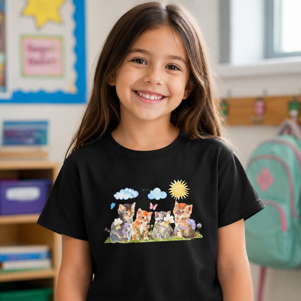 Watercolor Kittens in the Garden Kids’ T-Shirt