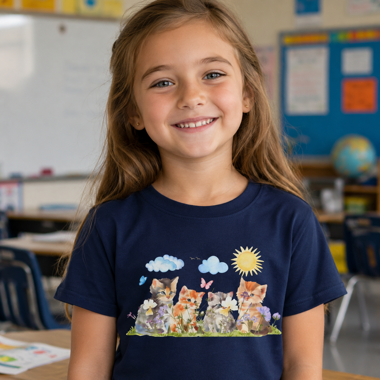 Watercolor Kittens in the Garden Kids’ T-Shirt