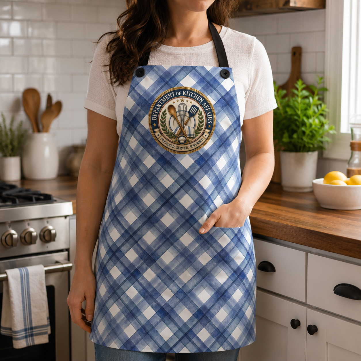 Department of Kitchen Affairs Blue Plaid Apron