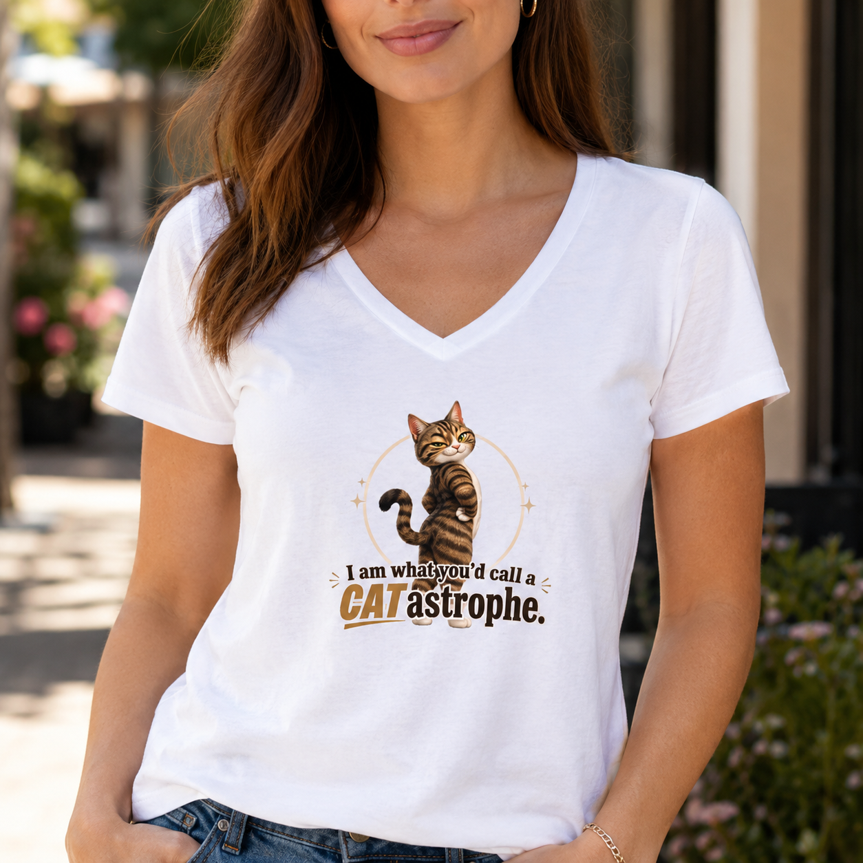 CATastrophe Women’s Relaxed V-Neck T-Shirt