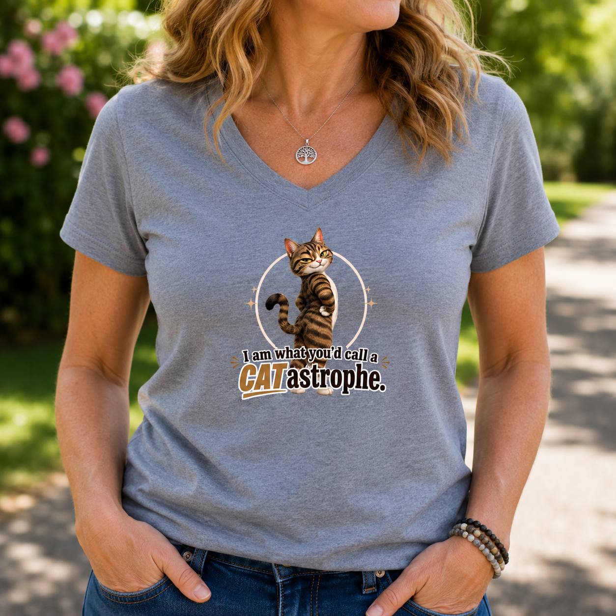 CATastrophe Women’s Relaxed V-Neck T-Shirt