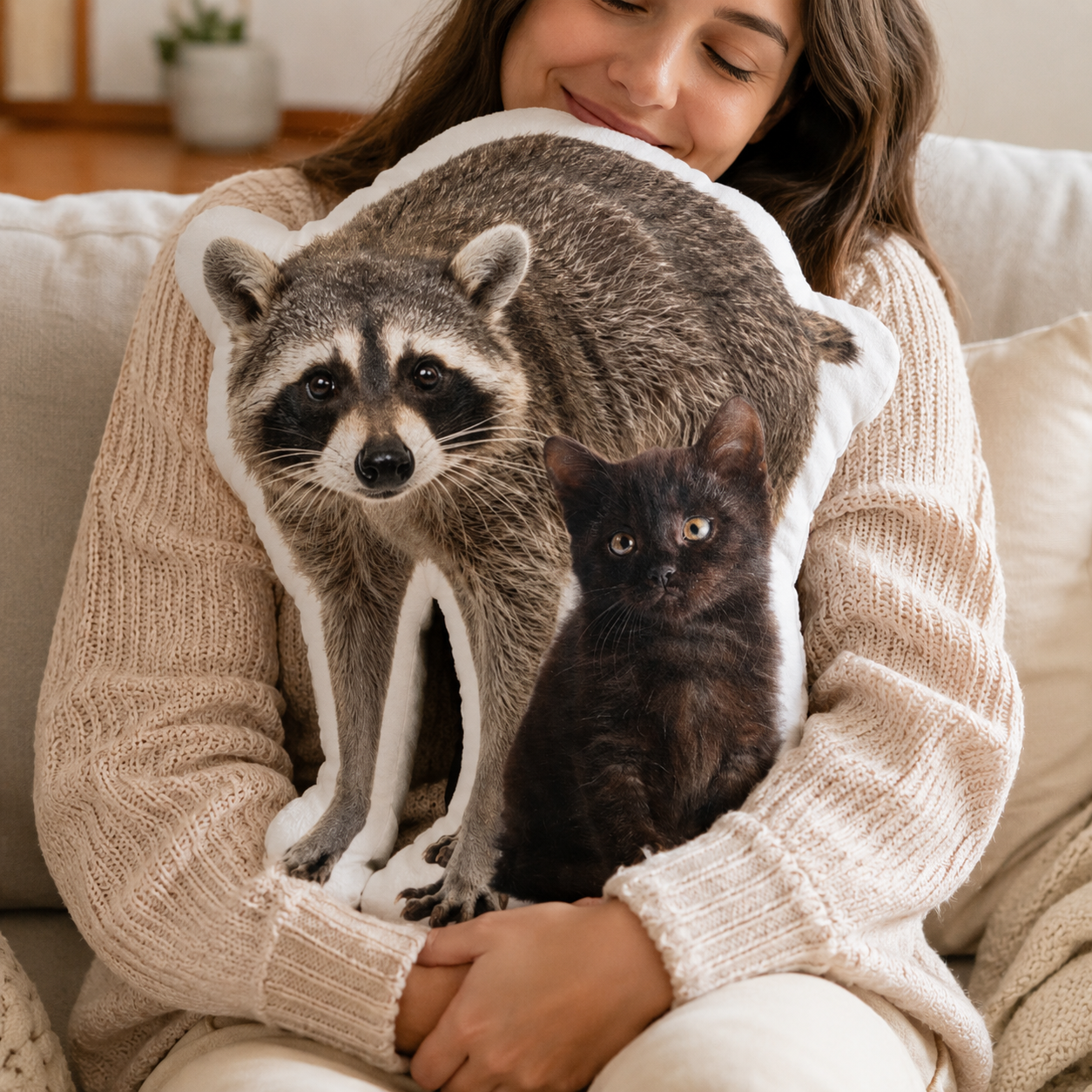 Jimothy & Kitten Shaped Plush Pillow