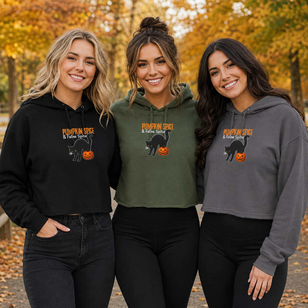Pumpkin Spice & Feline Spite Cropped Hoodie