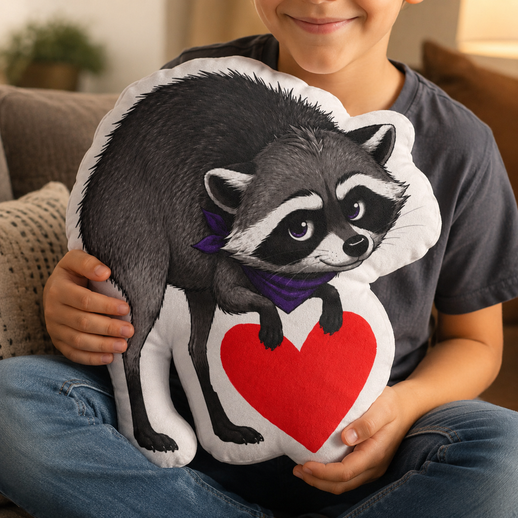 Jimothy Heart-Shaped Raccoon Cushion