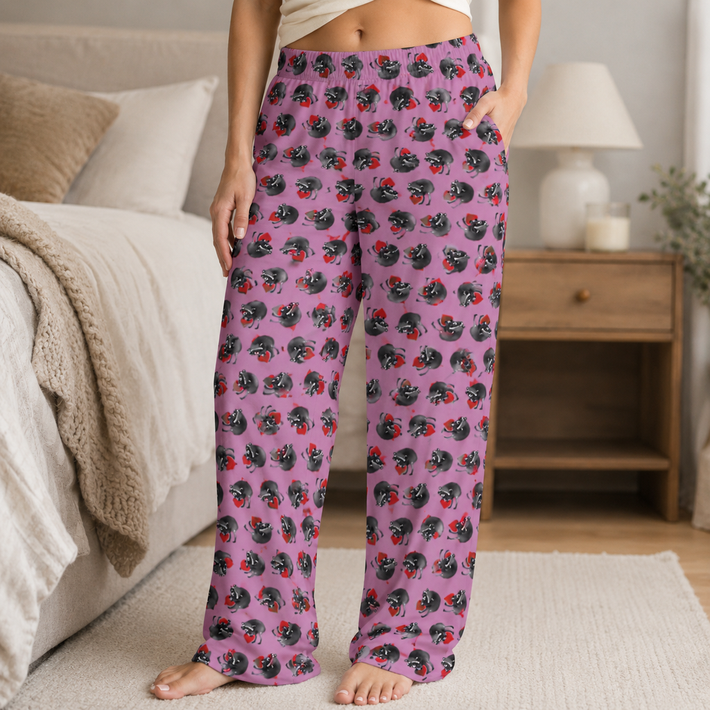 Jimothy Raccoon Pajama Pants: Pink Women’s Lounge Bottoms