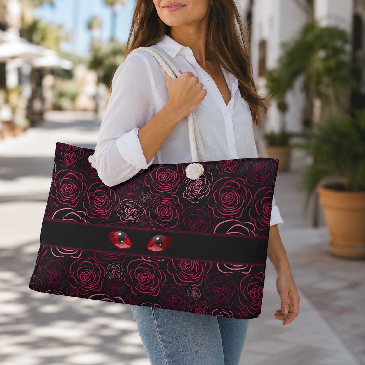 Peeking Cat Eyes Gothic Rose Weekender Bag