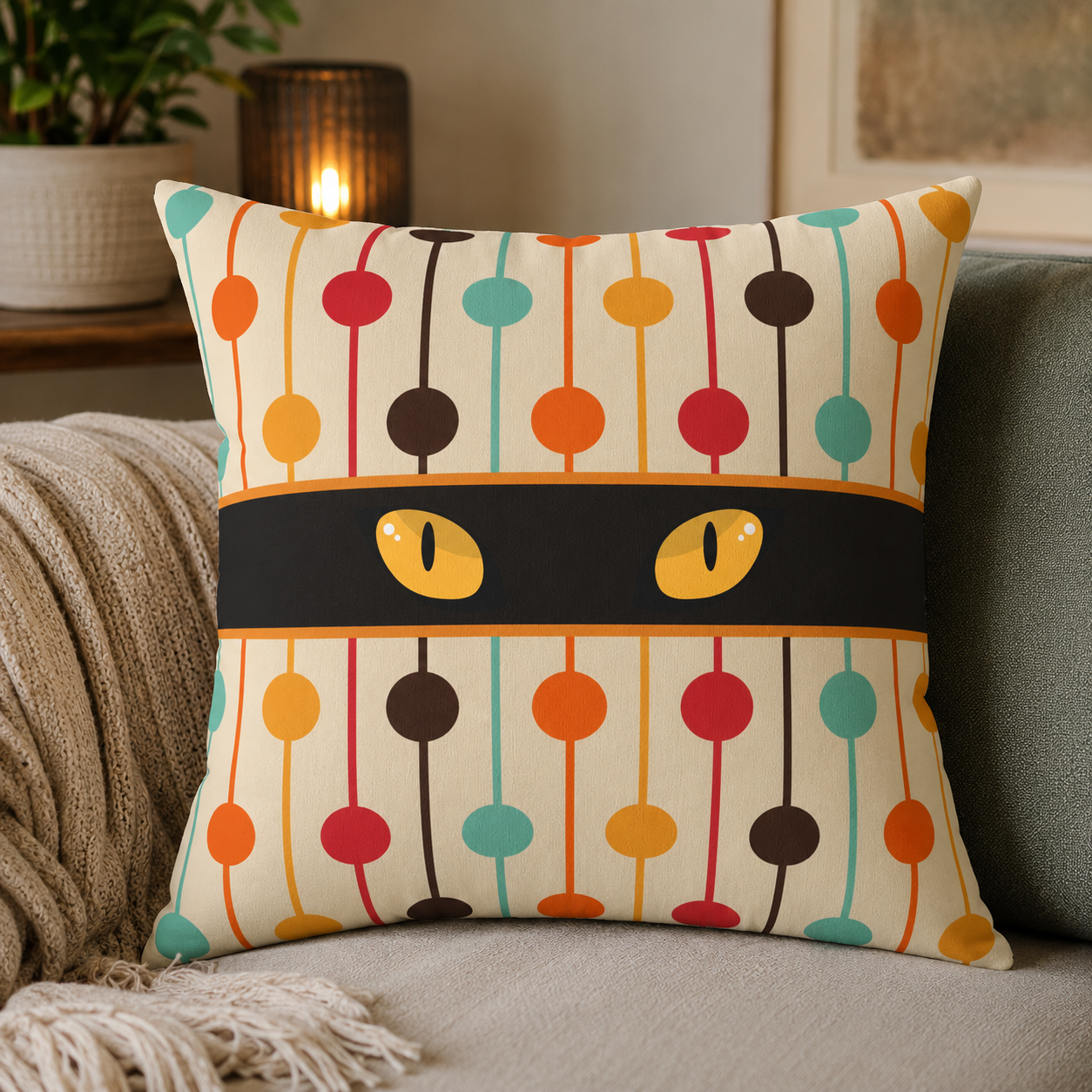 Mid-Century Cat Eyes Retro Throw Pillow