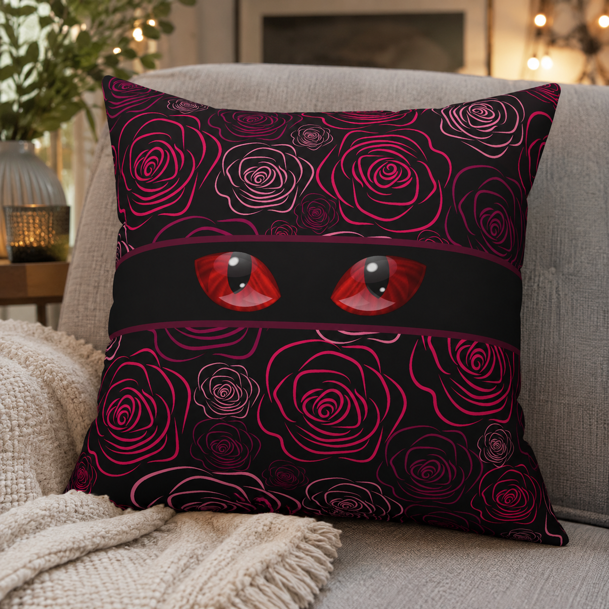 Moody Rose Cat Eyes Throw Pillow
