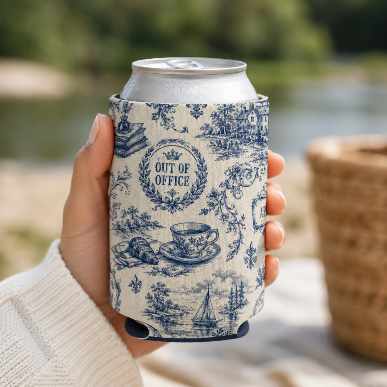 Out of Office Toile Can Cooler