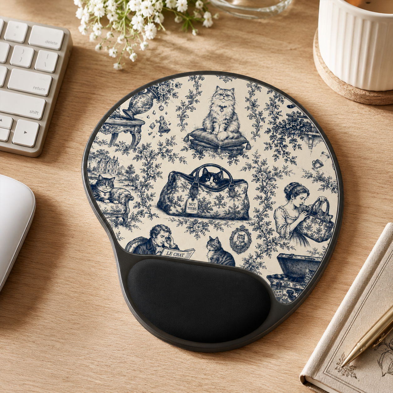 Not Yours Cat Toile Ergonomic Mouse Pad