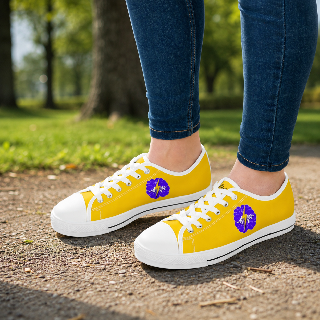 Electric Brain Yellow Low-Top Sneakers for Women