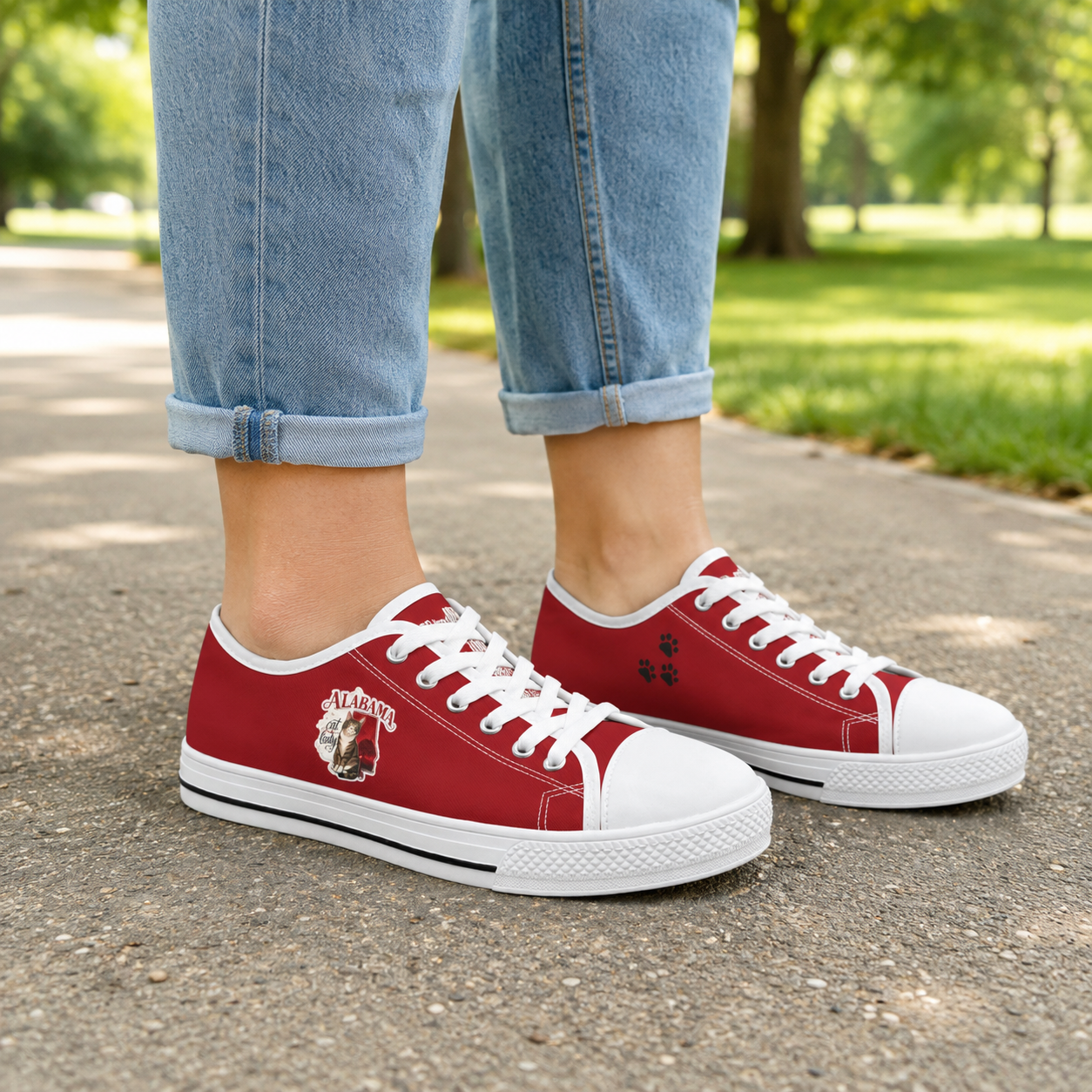 Alabama Cat Lady Red Low-Top Sneakers