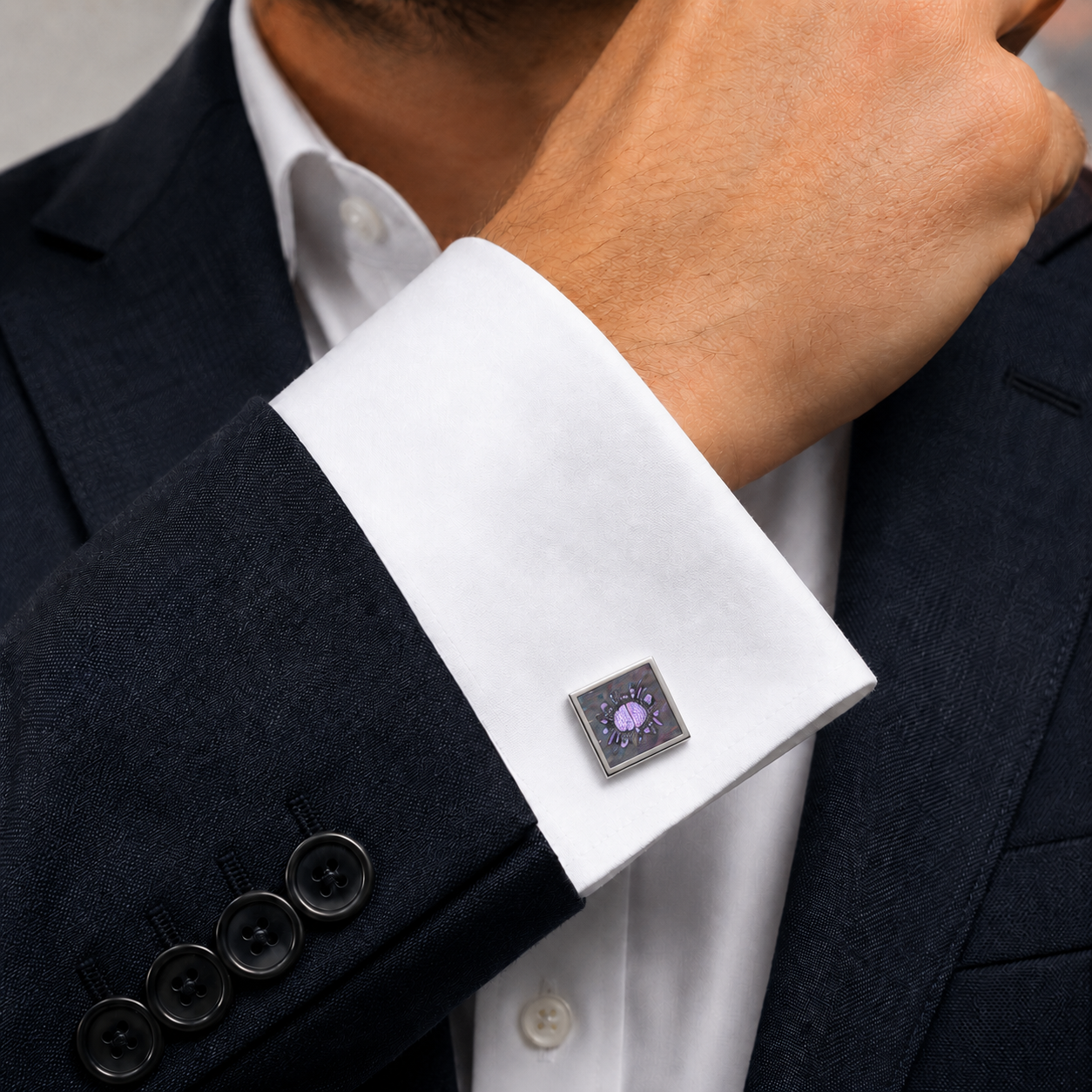 Static Mind Brain Cufflinks, Elegant Men's Dress Accessory