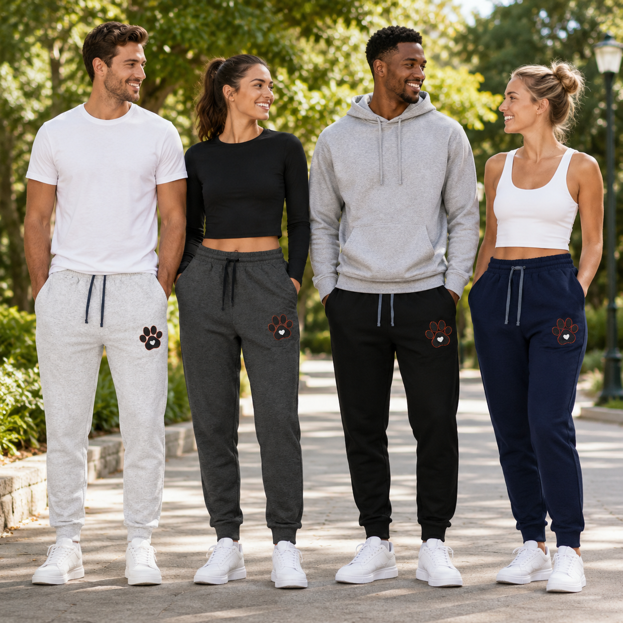 Paw Heart Embroidered Fleece Joggers