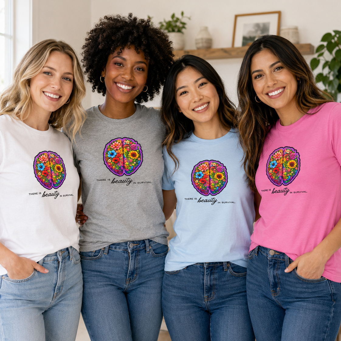 There Is Beauty in Survival Floral Brain Tee