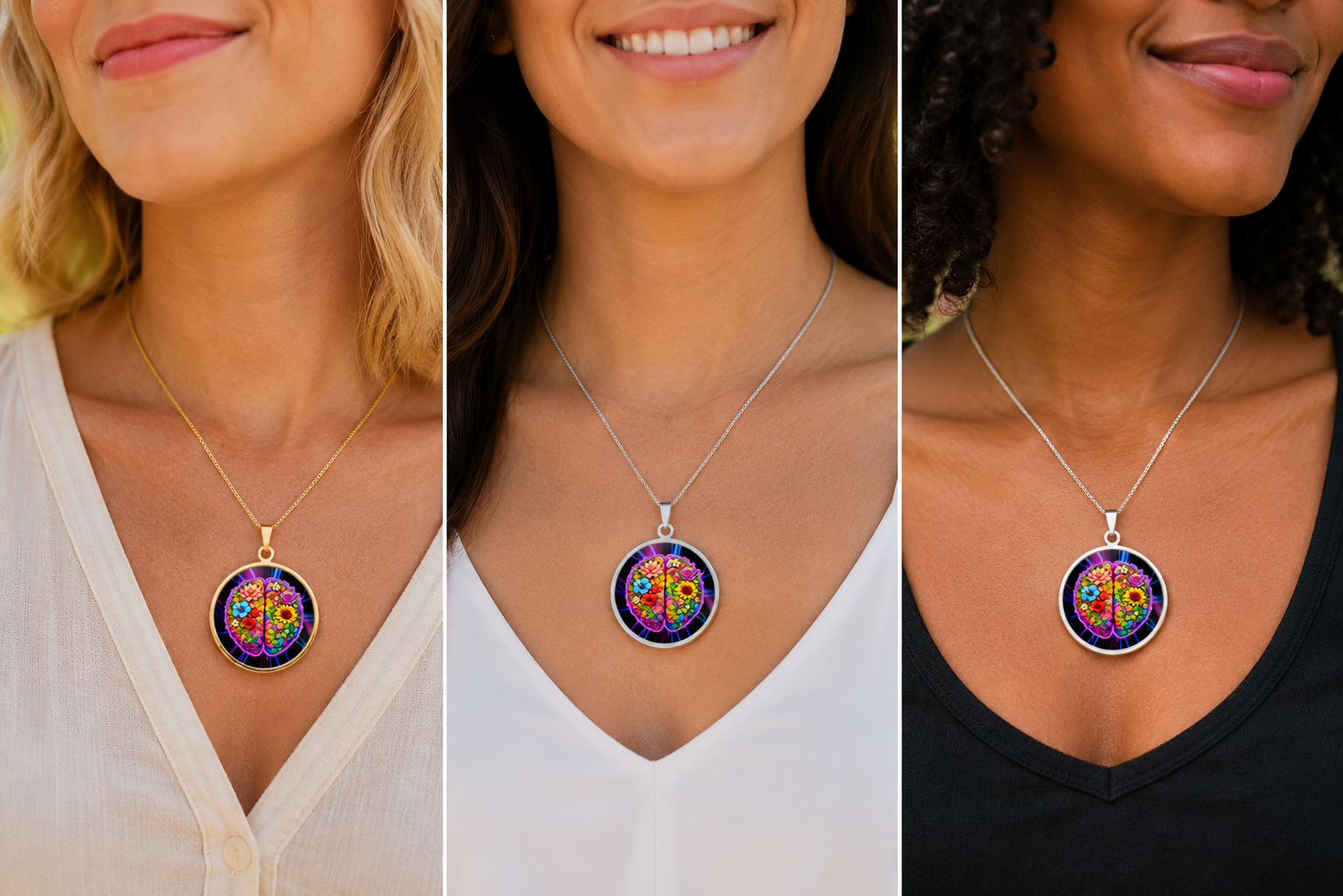 Floral Brain Epilepsy & Mental Health Awareness Necklace
