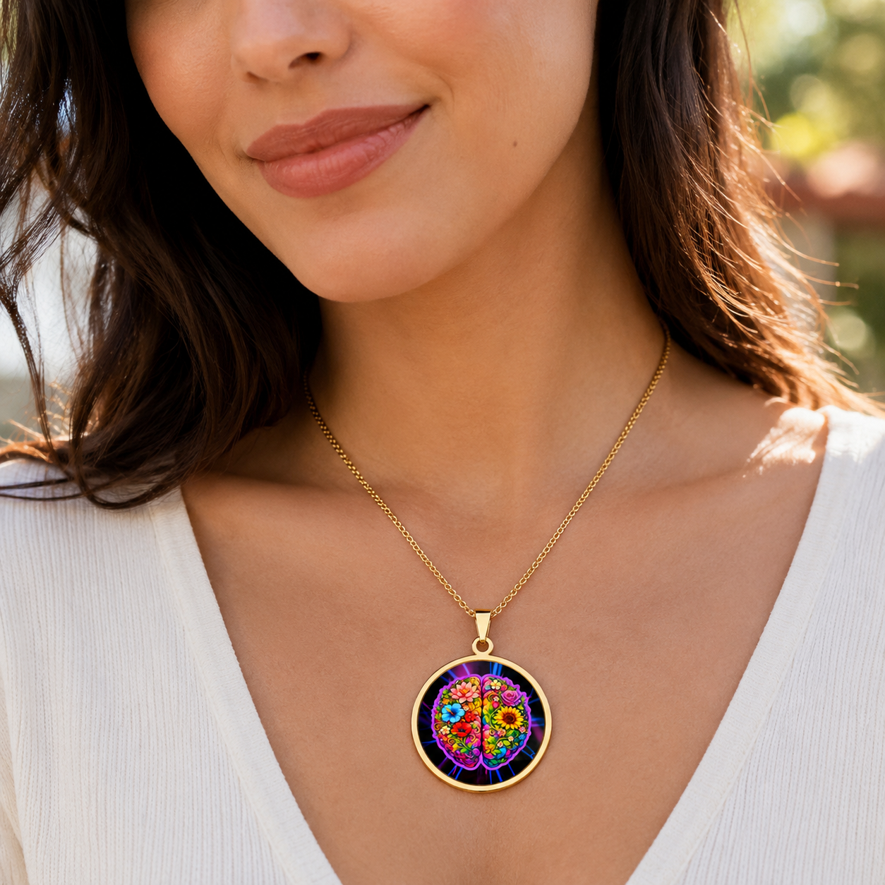 Floral Brain Epilepsy & Mental Health Awareness Necklace