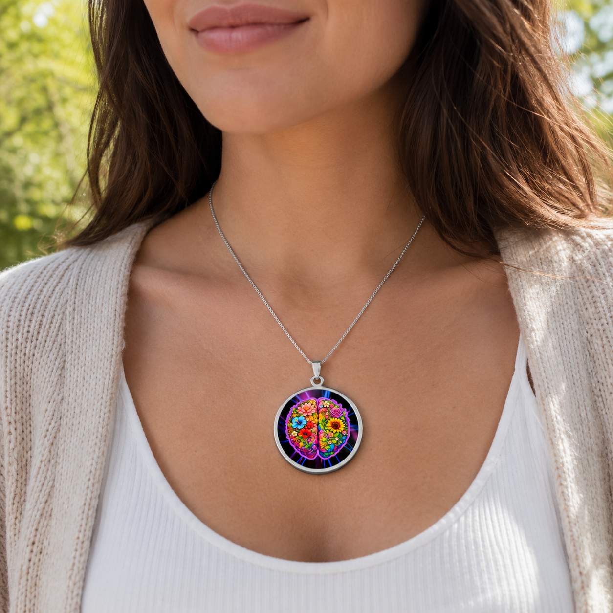 Floral Brain Epilepsy & Mental Health Awareness Necklace