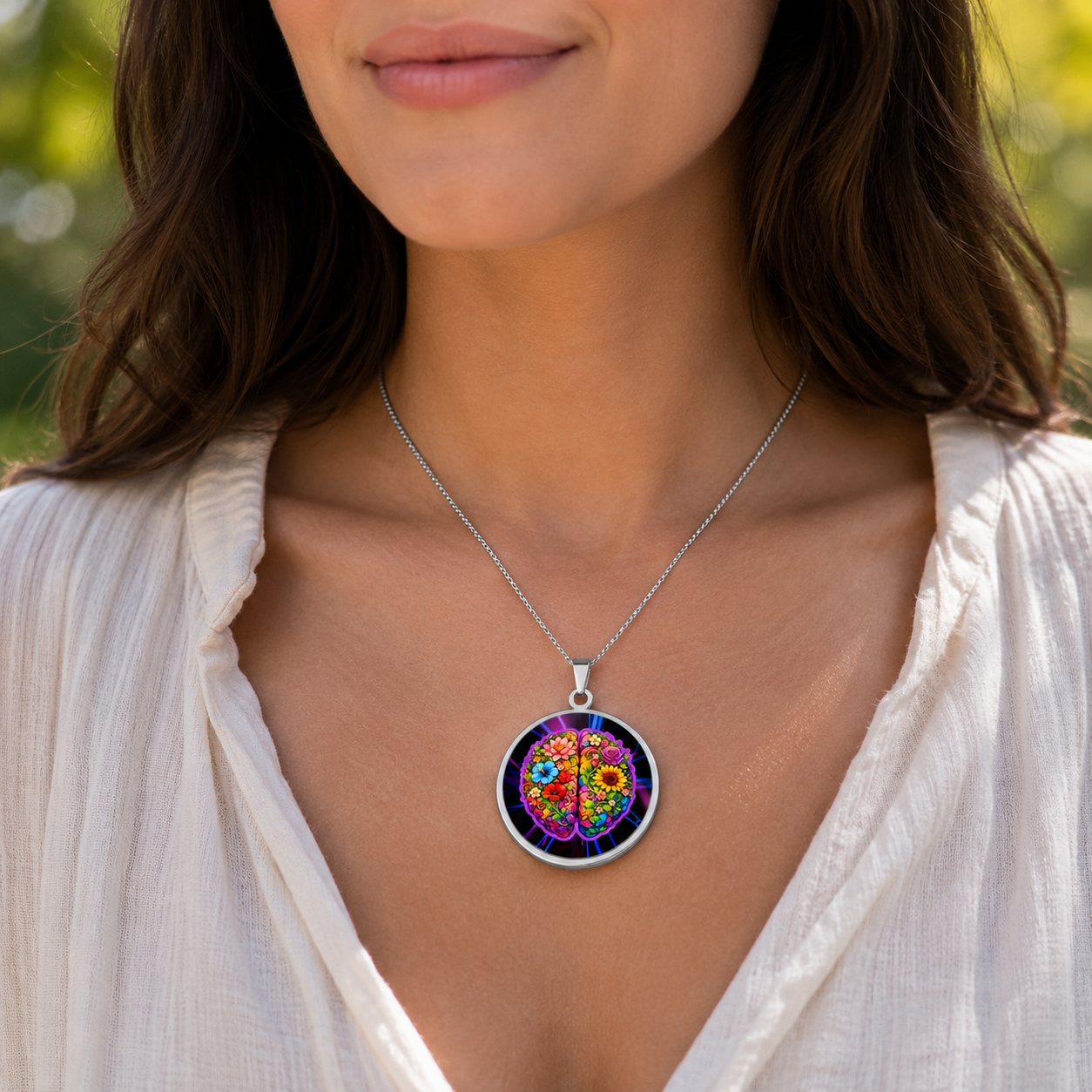 Floral Brain Epilepsy & Mental Health Awareness Necklace