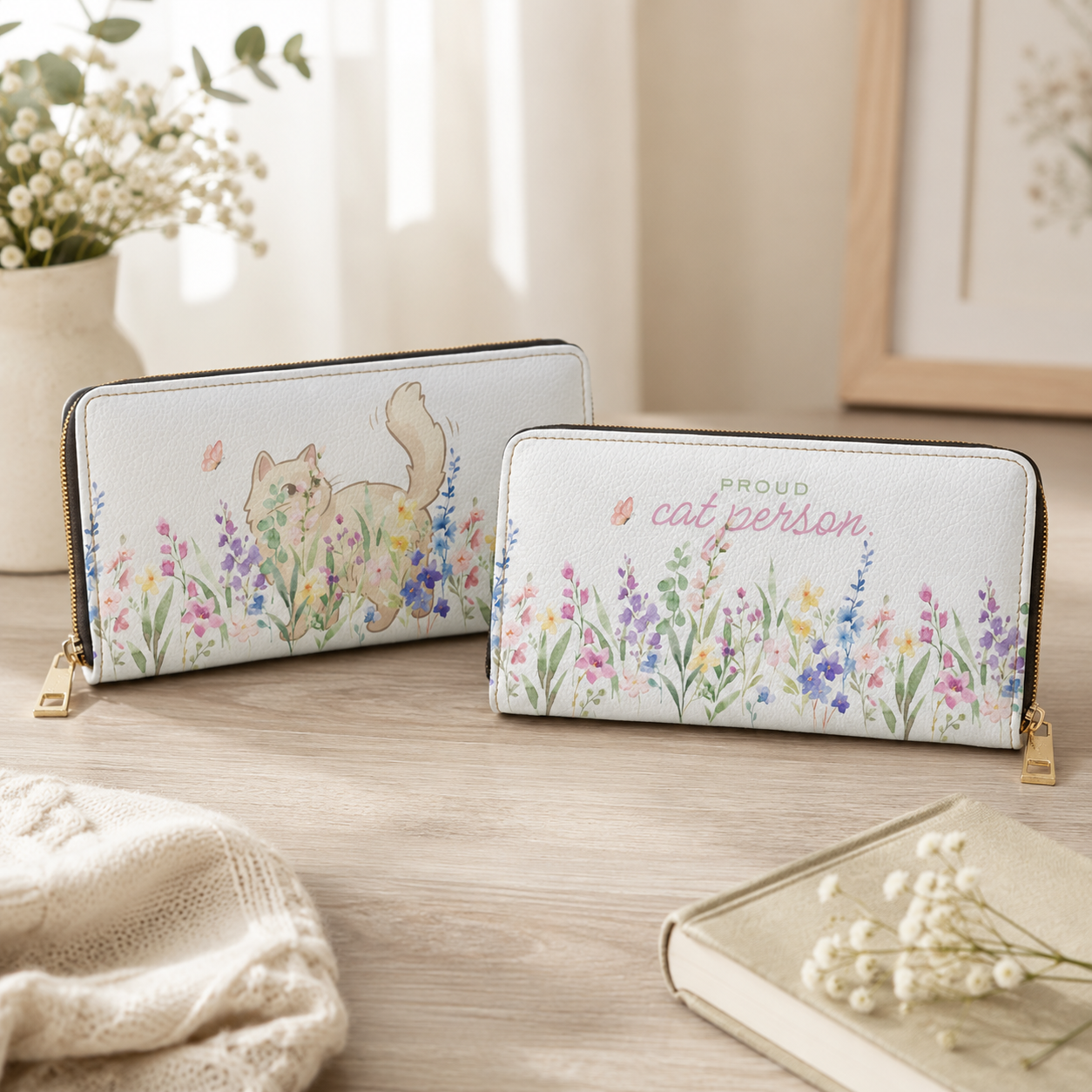 Proud Cat Person Floral Zip Wallet