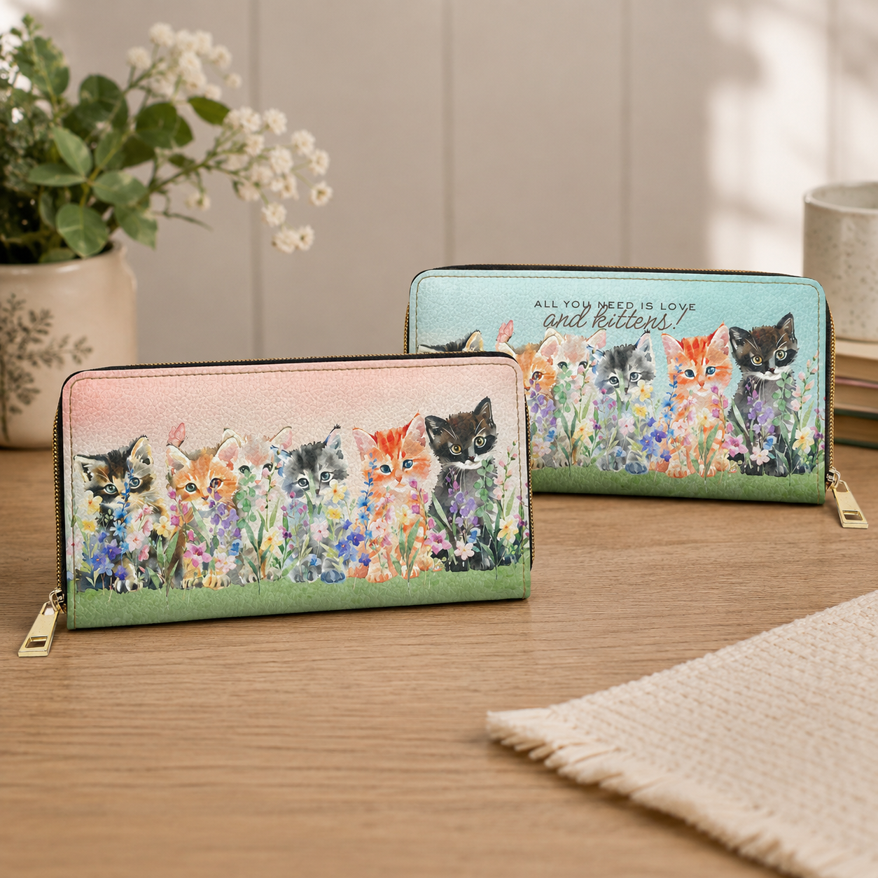 All You Need Is Love and Kittens Floral Wallet