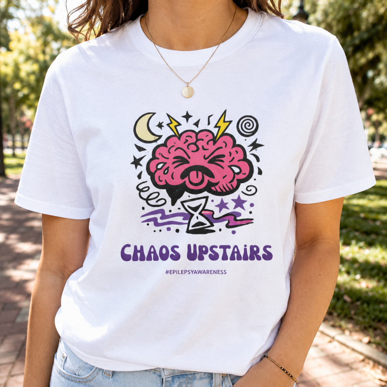 Chaos Upstairs Epilepsy Awareness T-Shirt | Funny Neurostrong Brain Graphic Tee