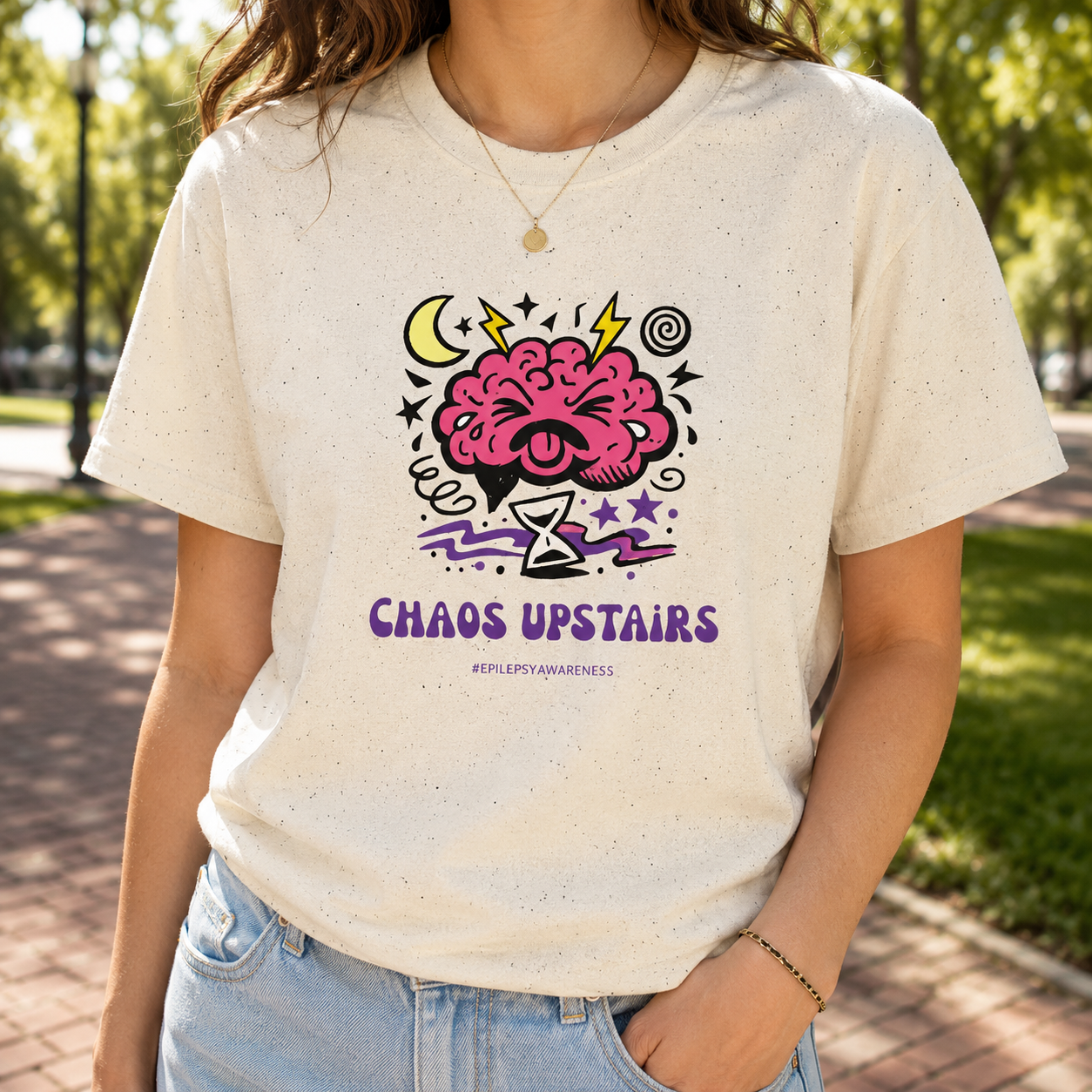 Chaos Upstairs Epilepsy Awareness T-Shirt | Funny Neurostrong Brain Graphic Tee