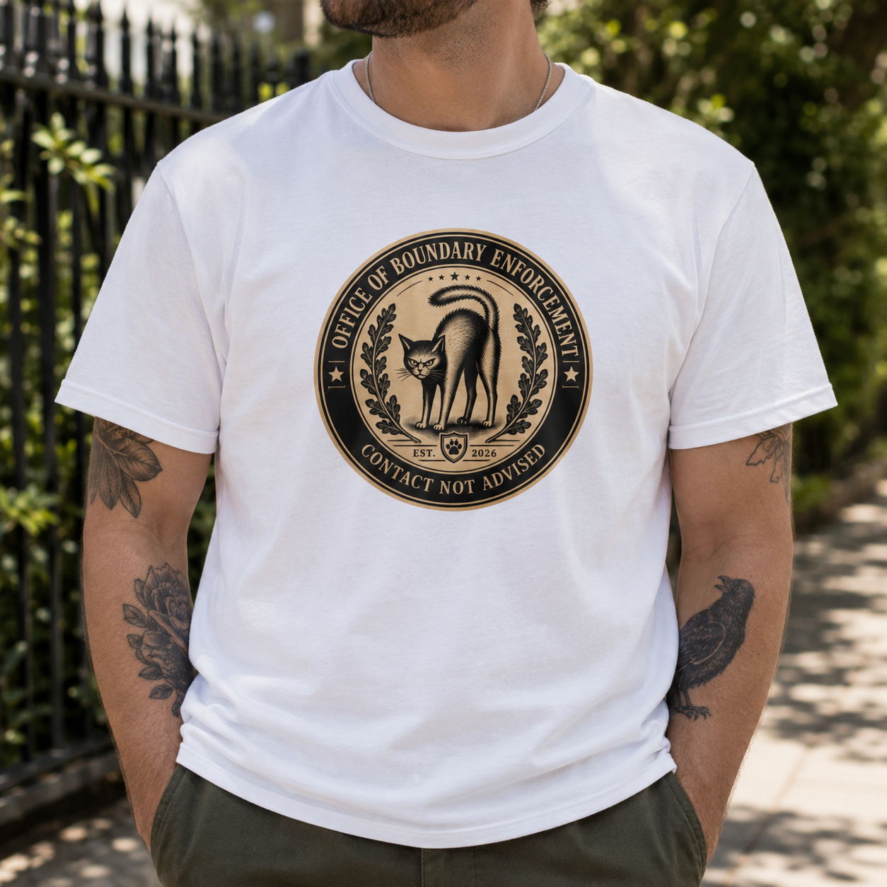 Office of Boundary Enforcement T-Shirt | Funny Cat Personal Space Tee