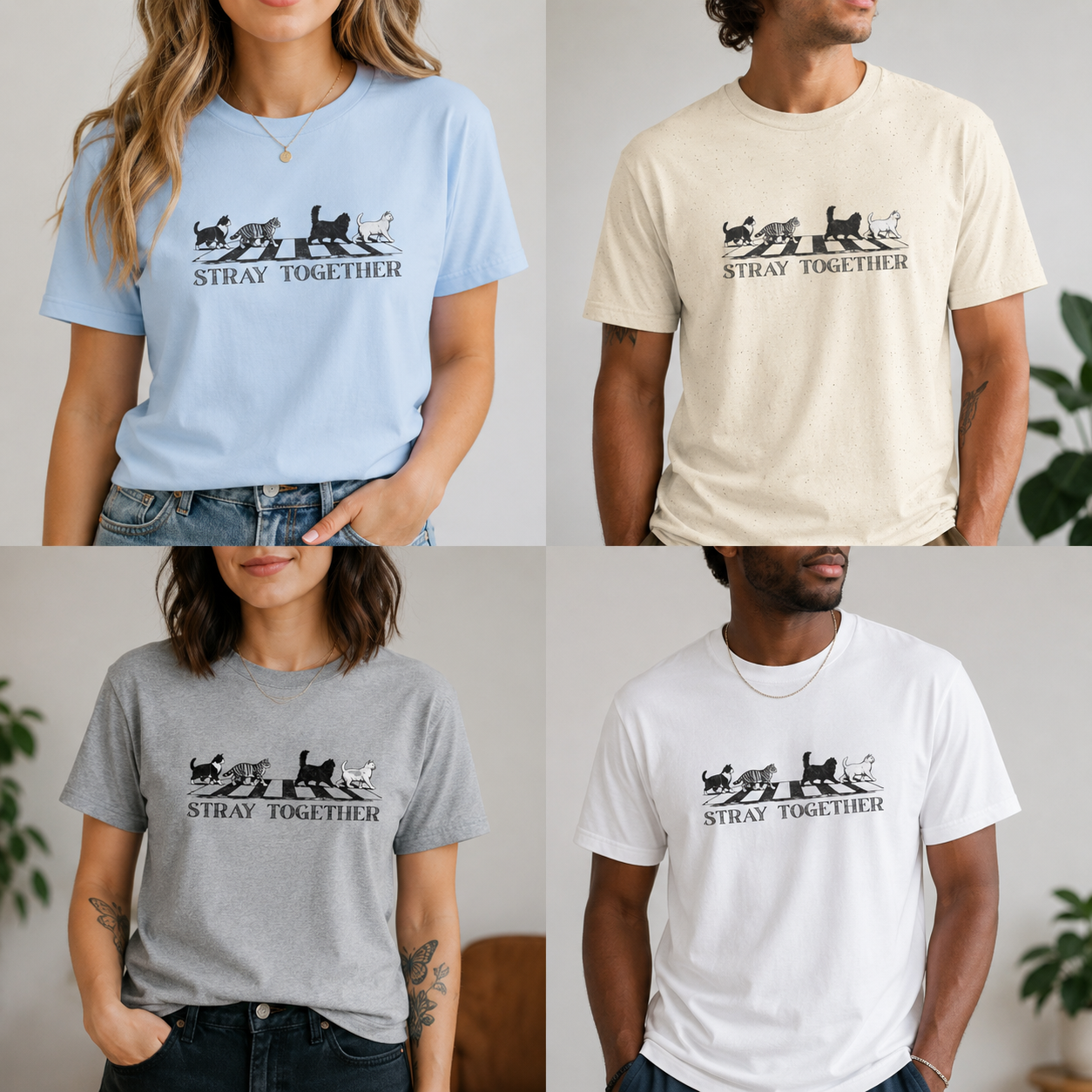 Stray Together Cat Crosswalk T-Shirt | Minimalist Cat Lover Graphic Tee