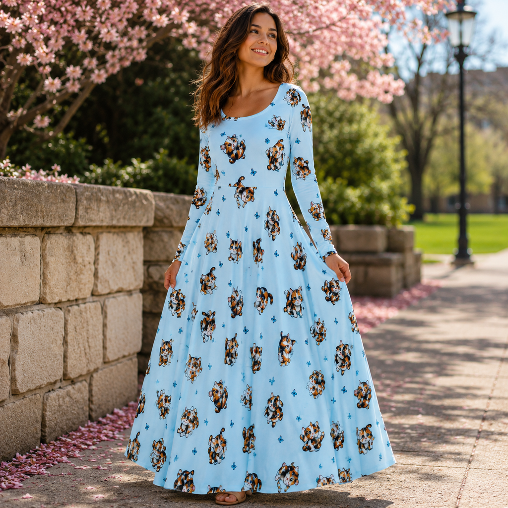 Butterfly Chaser Kitten Long Sleeve Skater Dress