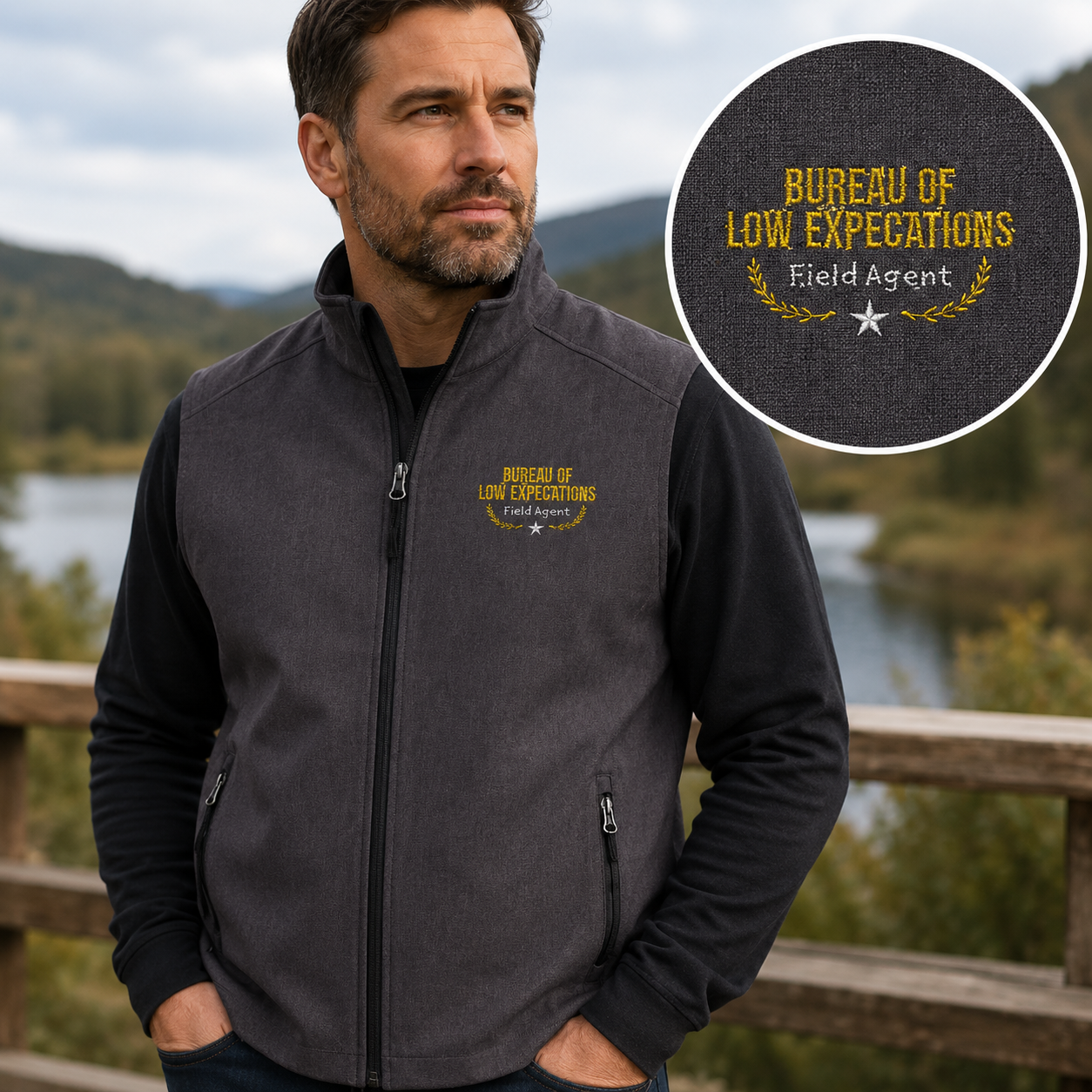 Bureau of Low Expectations Field Agent Men's Soft Shell Vest