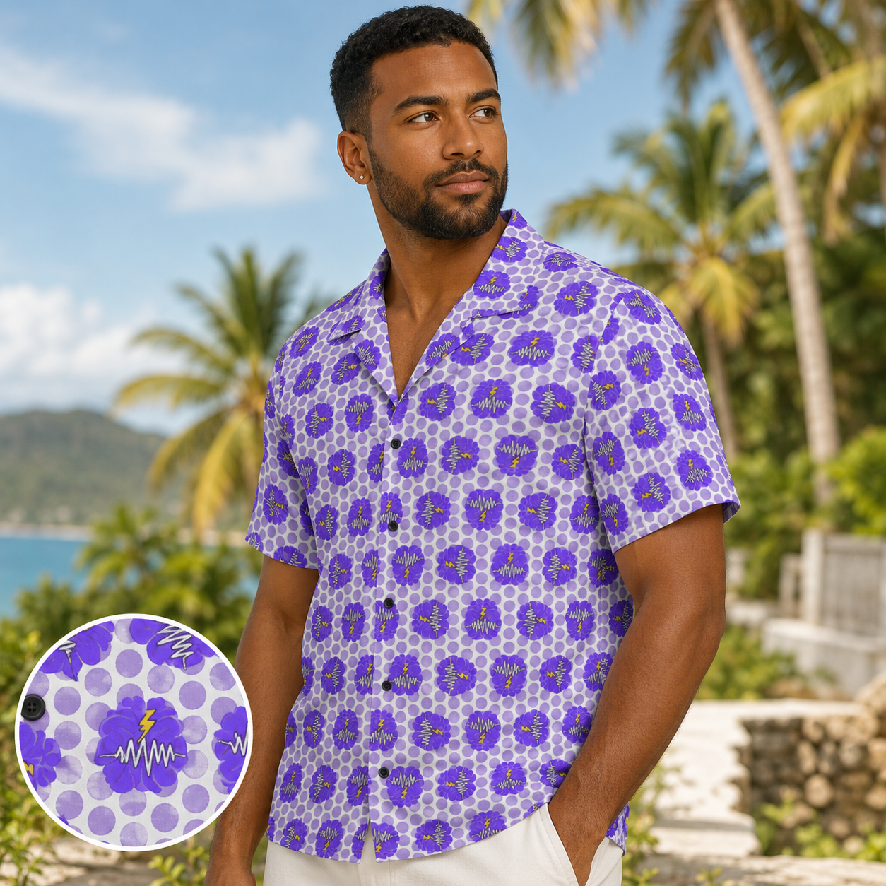Brain Static Beach Club Camp Shirt | Epilepsy Awareness Button-Up