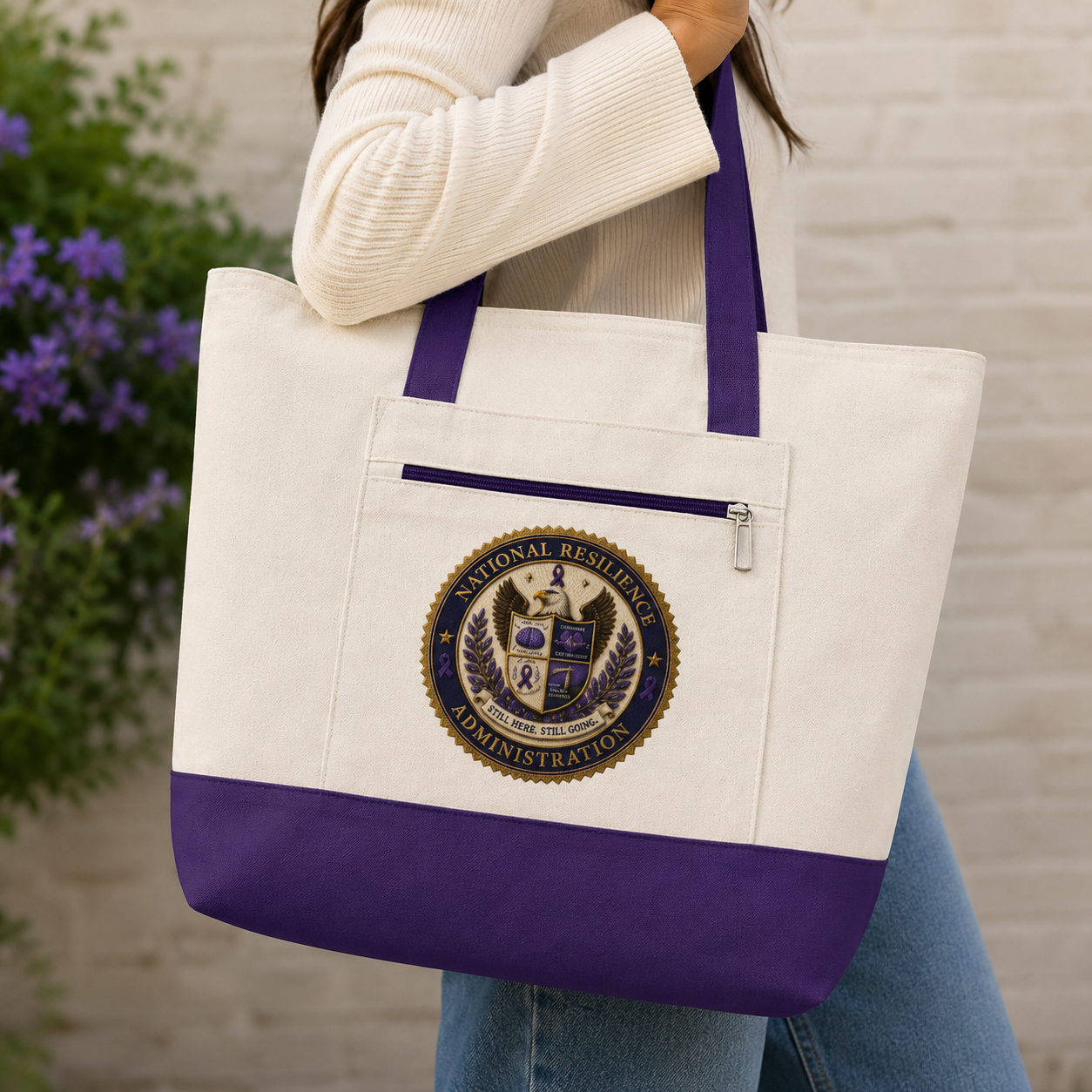 National Resilience Administration Canvas Tote Bag | Epilepsy Awareness Zippered Carryall