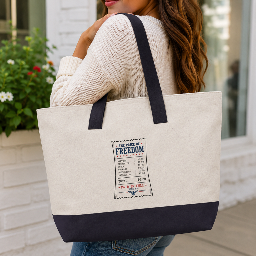 America 250 Canvas Zip Tote Bag – Freedom Receipt Large Cotton Carryall